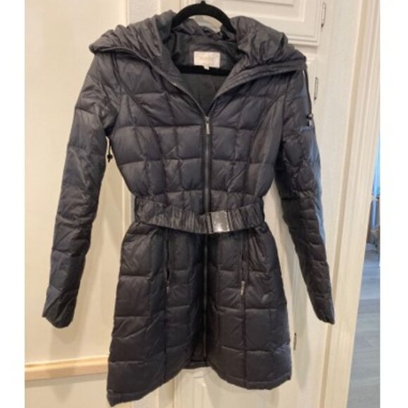 Laundry By Shelli Segal Puffer Down Black Sz XS Belted Coat Jacket Hood Quilted - Picture 4 of 13